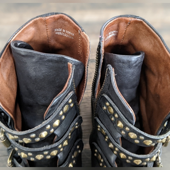 ⚡SOLD⚡A.S.98 Bronze Studded Black Leather Frankie Boot w. Pointed Toe - Picture 5 of 13